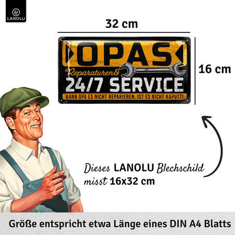 LANOLU Blechschild Opas Service 16x32cm