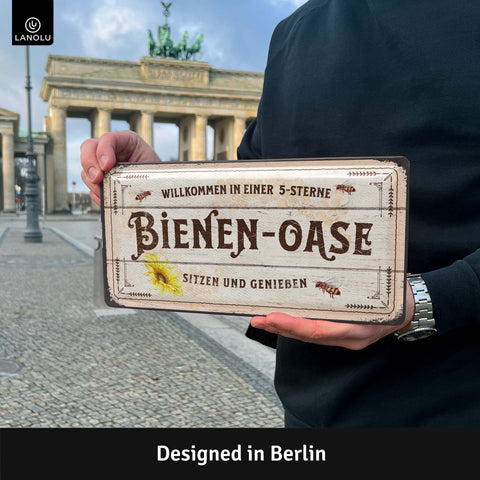 LANOLU Blechschild Bienen-Oase 16x32cm