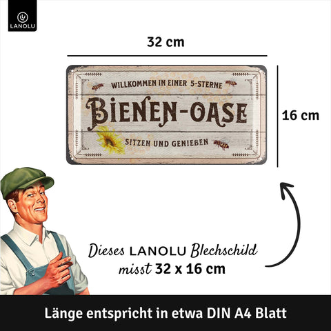 LANOLU Blechschild Bienen-Oase 16x32cm