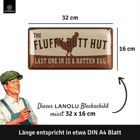 LANOLU Blechschild Fluffy Butt Hut 16x32cm