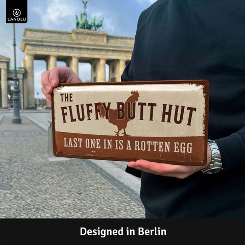 LANOLU Blechschild Fluffy Butt Hut 16x32cm