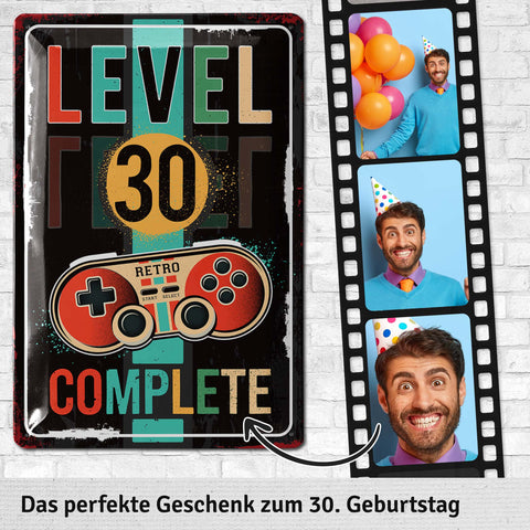 LANOLU Blechschild Geburtstag JAHR LEVEL 30 COMPLETE 20x30cm