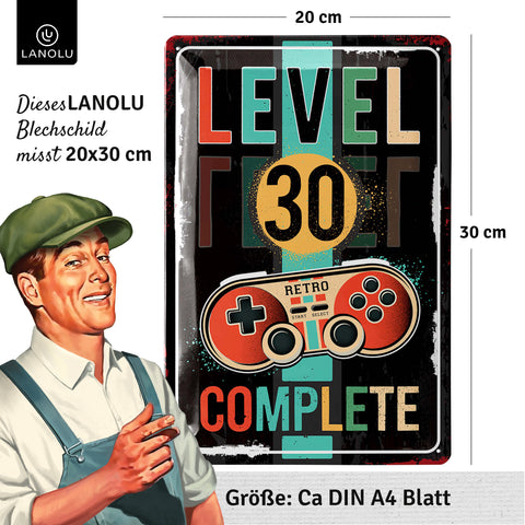 LANOLU Blechschild Geburtstag JAHR LEVEL 30 COMPLETE 20x30cm