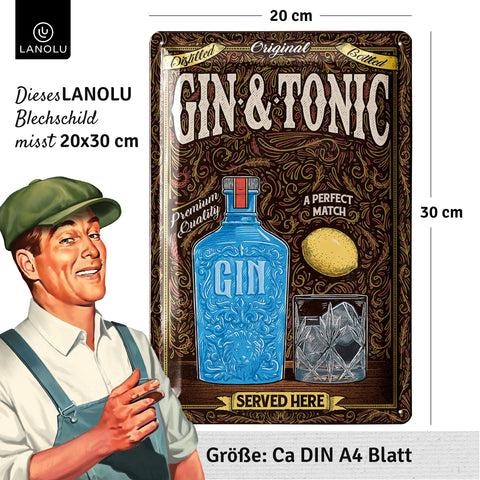 LANOLU Blechschild Gin Tonic Served Here 20x30cm