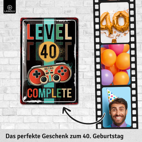 LANOLU Blechschild Geburtstag JAHR LEVEL 40 20x30cm