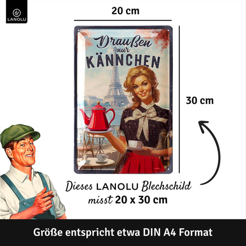 LANOLU Blechschild Draussen Kaennchen Paris 20x30cm