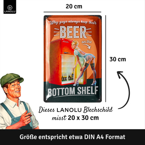 LANOLU Blechschild Beer Bottom Fridge 20x30cm