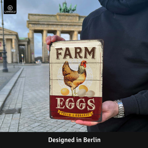 LANOLU Blechschild Farm Eggs 20x30cm