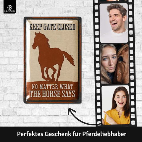 LANOLU Blechschild Gate Closed Horse 20x30cm