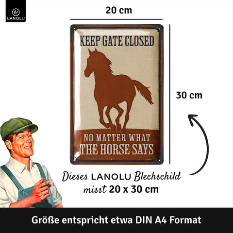 LANOLU Blechschild Gate Closed Horse 20x30cm