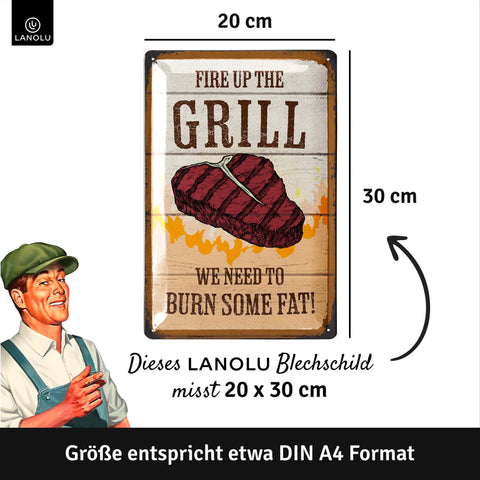 LANOLU Blechschild BBQ Grill 20x30cm