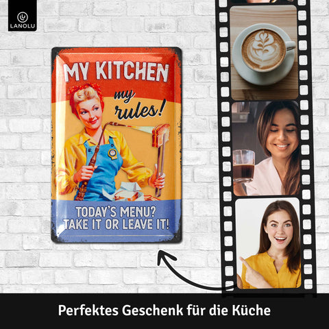 LANOLU Blechschild My Kitchen Rules 20x30cm