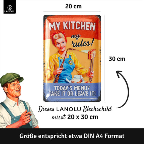 LANOLU Blechschild My Kitchen Rules 20x30cm