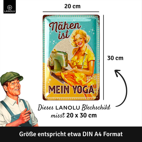 LANOLU Blechschild Nähen Yoga 20x30cm
