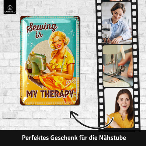 LANOLU Blechschild Sewing Therapy 20x30cm