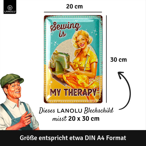 LANOLU Blechschild Sewing Therapy 20x30cm