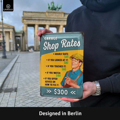 LANOLU Blechschild Garage Shop Rates 20x30cm