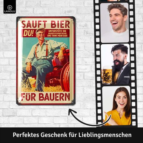 LANOLU Blechschild Sauft Bier Bauern 20x30cm