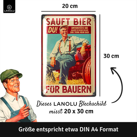 LANOLU Blechschild Sauft Bier Bauern 20x30cm