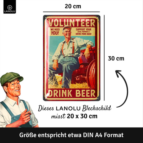 LANOLU Blechschild Volunteer Beer 20x30cm
