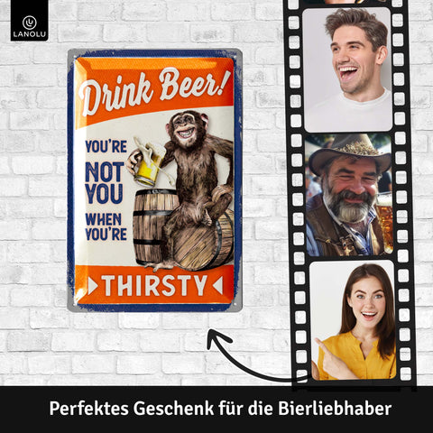 LANOLU Blechschild Drink Beer Monkey 20x30cm