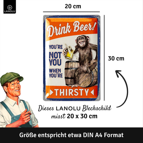 LANOLU Blechschild Drink Beer Monkey 20x30cm