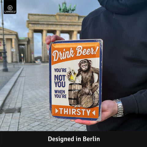 LANOLU Blechschild Drink Beer Monkey 20x30cm