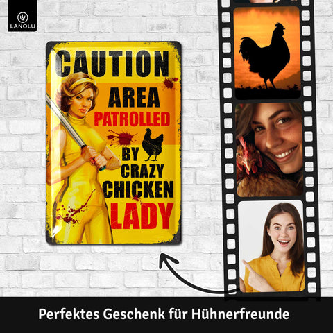LANOLU Blechschild Crazy Chicken Lady 20x30cm