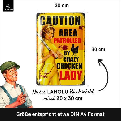 LANOLU Blechschild Crazy Chicken Lady 20x30cm