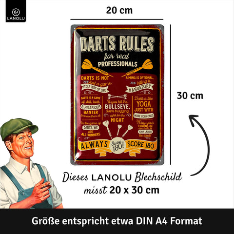 LANOLU Blechschild Dart Rules ENG 20x30cm