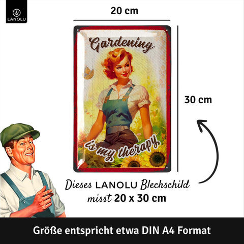 LANOLU Blechschild Gardening Is My Therapy 20x30cm