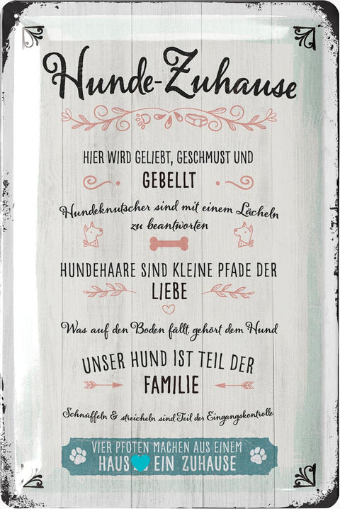 LANOLU Blechschild Hunderegeln Zuhause 20x30cm