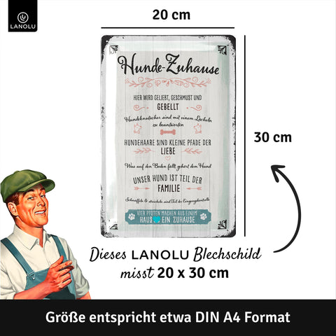 LANOLU Blechschild Hunderegeln Zuhause 20x30cm