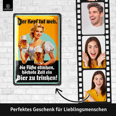 LANOLU Blechschild Der Kopf tut weh Füße stinken 20x30cm
