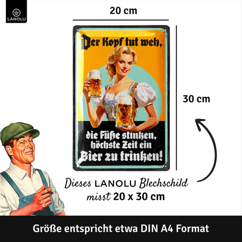 LANOLU Blechschild Der Kopf tut weh Füße stinken 20x30cm