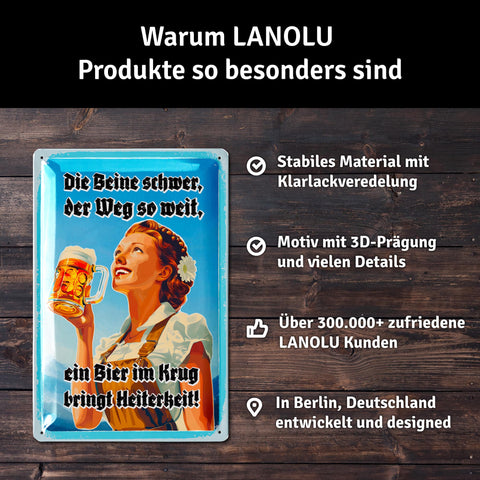LANOLU Retro Blechschild Die Beine schwer der Weg so weit 20x30cm