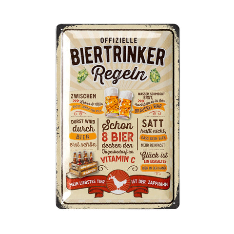 LANOLU Retro Blechschild Biertrinker Regeln 20x30cm