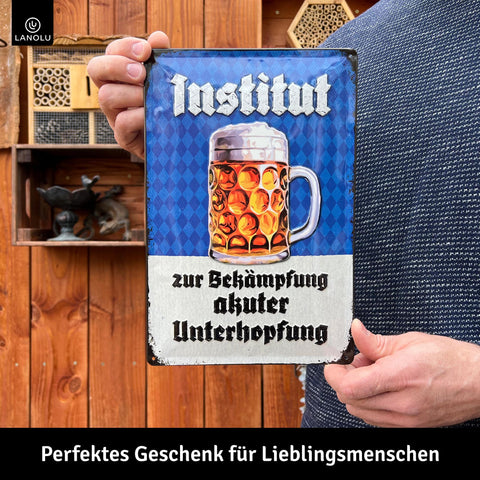 LANOLU Retro Blechschild Institut zur Bekämpfung akuter Unterhopfung 20x30cm