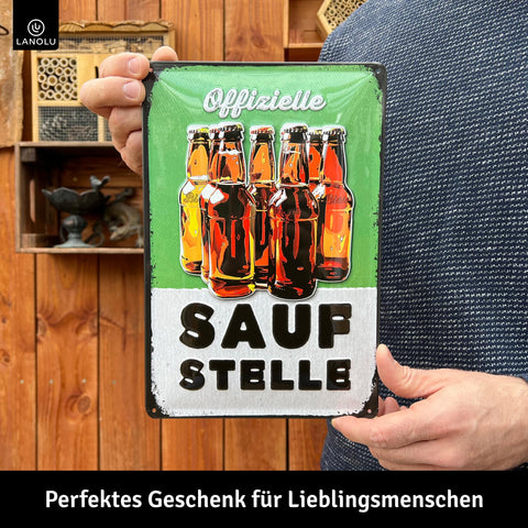 LANOLU Retro Blechschild Saufstelle 20x30cm