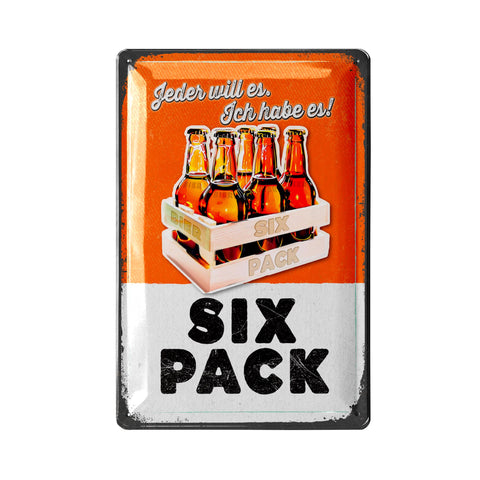 LANOLU Retro Blechschild Six Pack 20x30cm