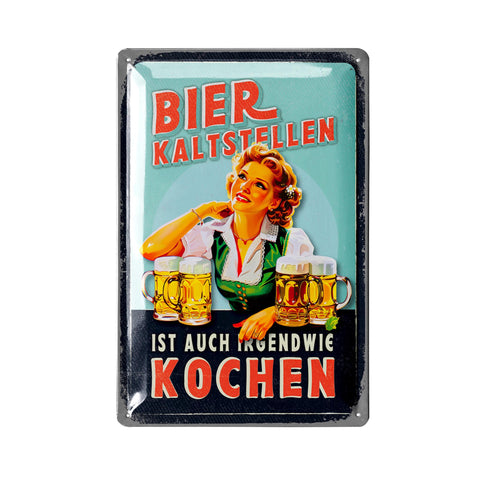 LANOLU Retro Blechschild Bier kaltstellen ist auch kochen 20x30cm