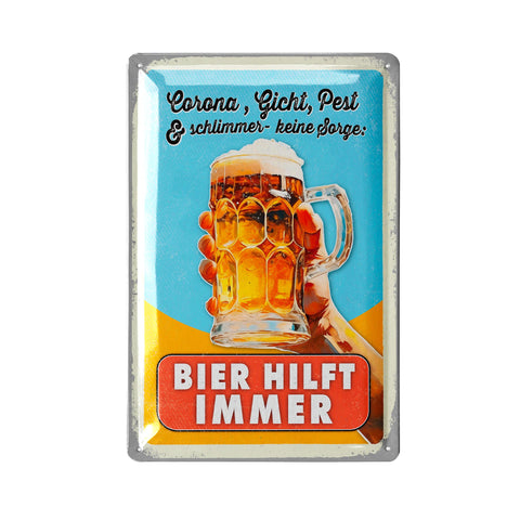 LANOLU Retro Blechschild Corona Gicht und schlimmer Bier hilft immer 20x30cm