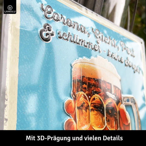 LANOLU Retro Blechschild Corona Gicht und schlimmer Bier hilft immer 20x30cm