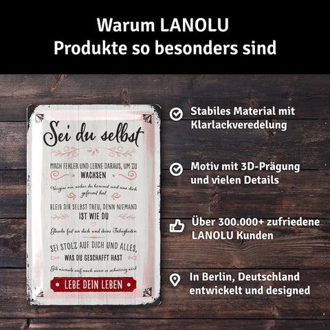 LANOLU Blechschild Sei du selbst 20x30cm