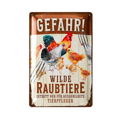 LANOLU Blechschild Wilde Raubtiere Huhn 20x30cm