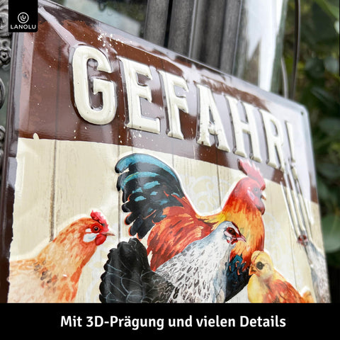 LANOLU Blechschild Wilde Raubtiere Huhn 20x30cm