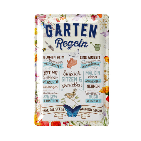 LANOLU Blechschild Gartenregeln 20x30cm