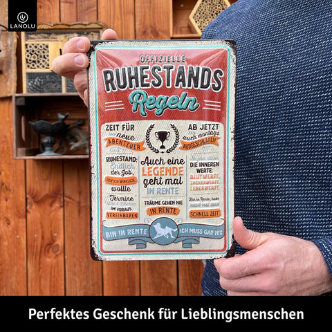 LANOLU Blechschild Ruhestandsregeln 20x30cm