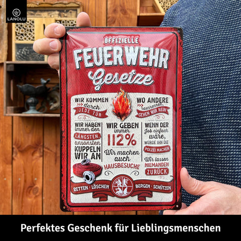 LANOLU Blechschild Feuerwehrgesetze 20x30cm
