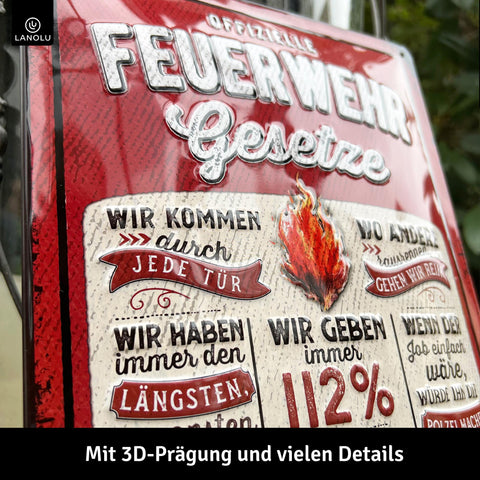 LANOLU Blechschild Feuerwehrgesetze 20x30cm